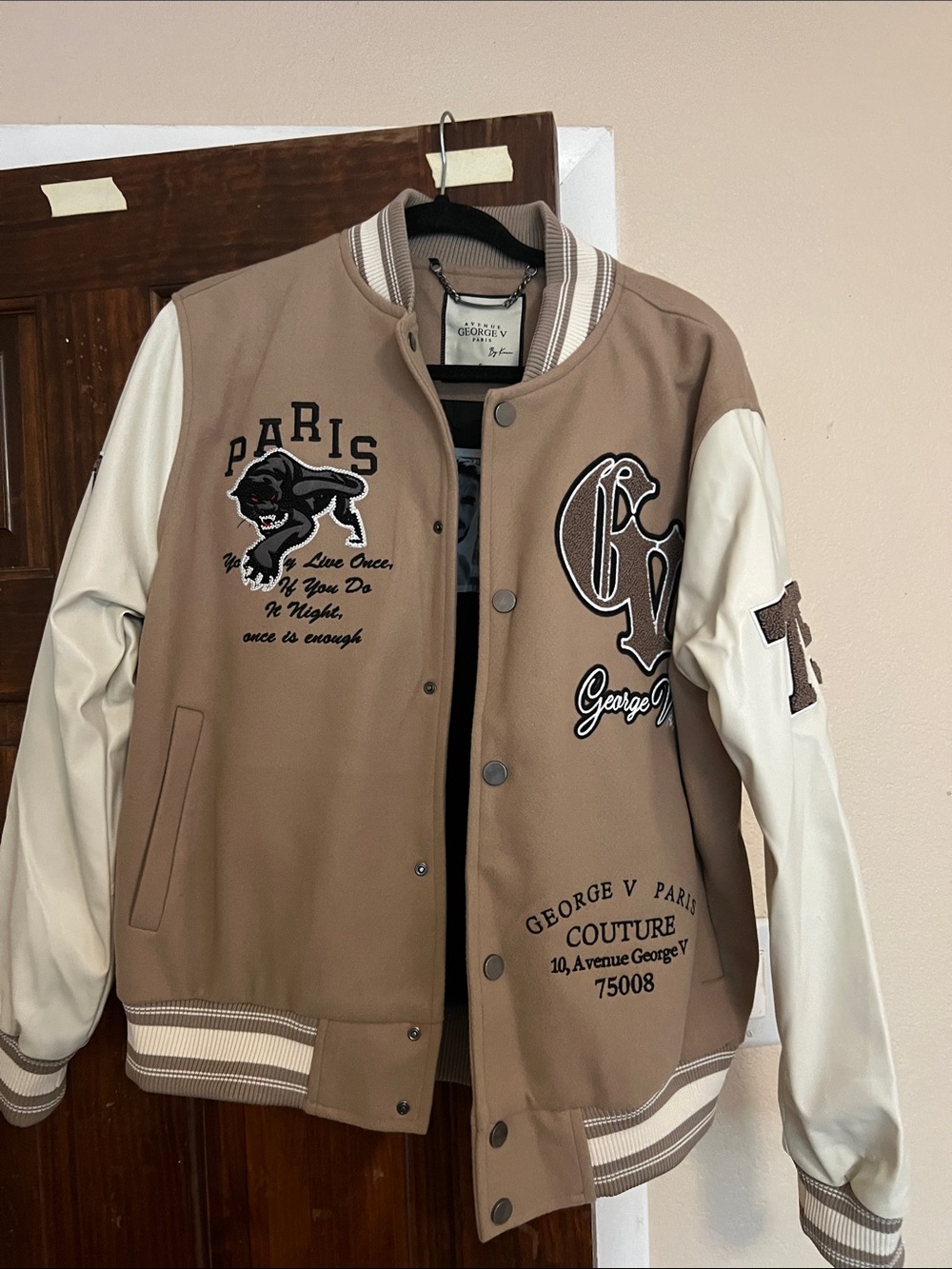 Avenue George V & Paris Cream Letterman Jacket - Varsity Style